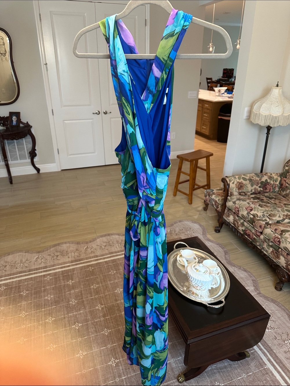 London Times Blue and Green Floral Maxi Dress 20W
